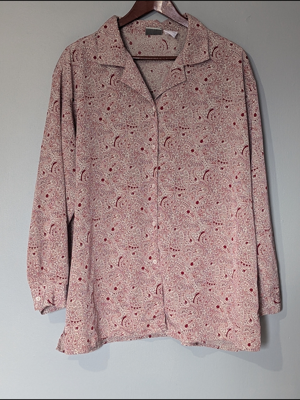Penmans Plus Women's Red Paisley Button Up Long Sleeve Blouse Ditsy Floral